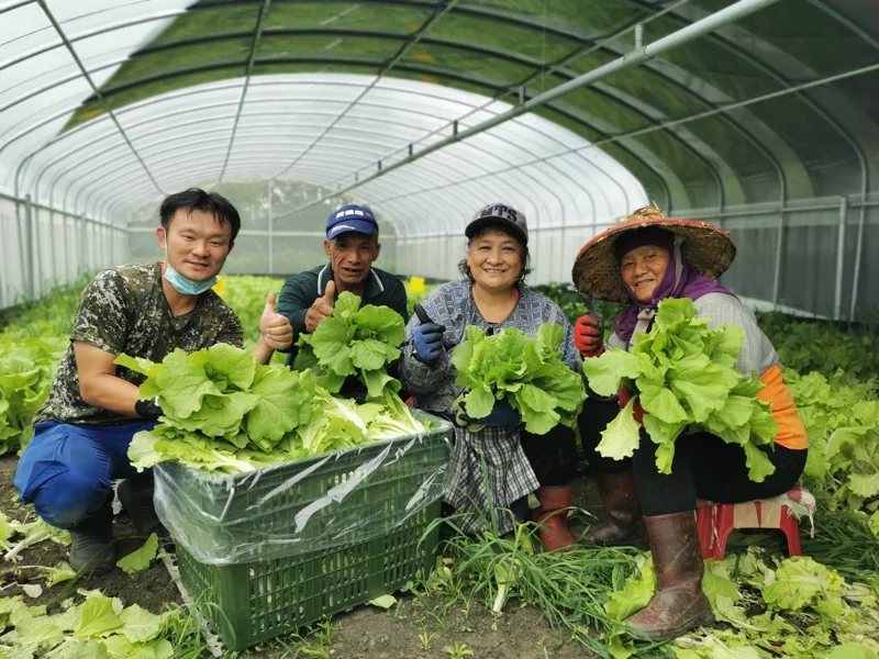陳孝偉（左）說，蔬菜都是他和農民的努力成果，要想辦法讓更多人吃到鮮蔬好菜。 記者...