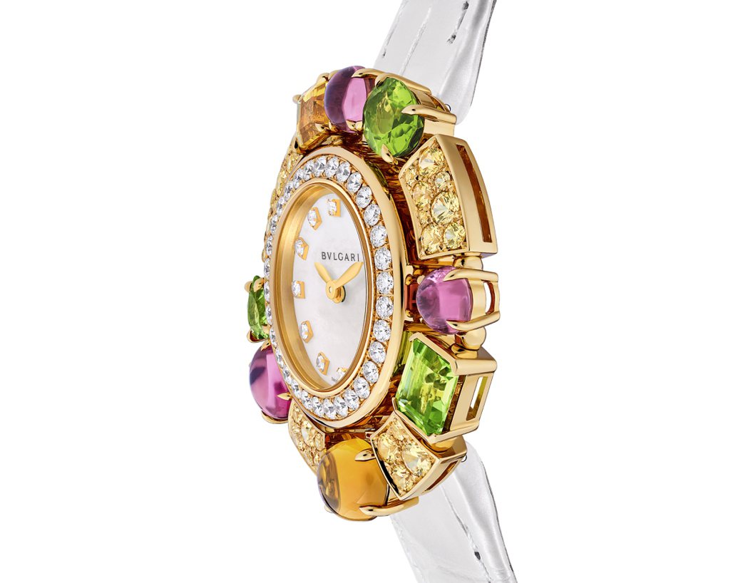 BVLGARI Allegra系列黃色剛玉珠寶腕表，約87萬元。圖／寶格麗提供