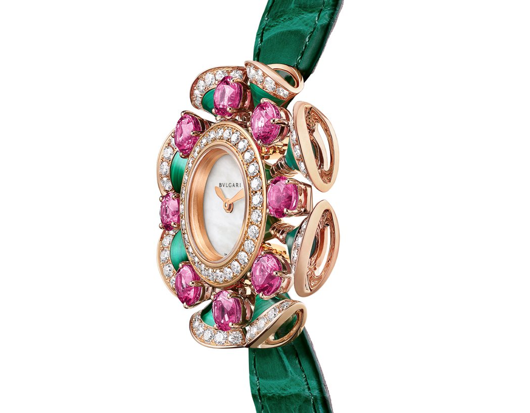 BVLGARI Divas' Dream系列孔雀石與粉紅碧璽珠寶腕表，約129萬...