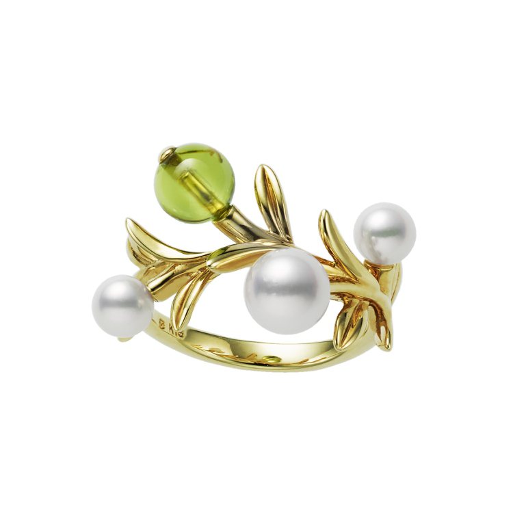 Mikimoto Olive Collection橄欖石珍珠戒指，18K綠金搭配...