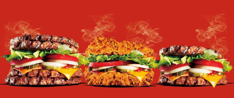 漢堡王今年再度推出3款「無麵包漢堡」，可以享受大口吃肉的樂趣。圖／漢堡王提供