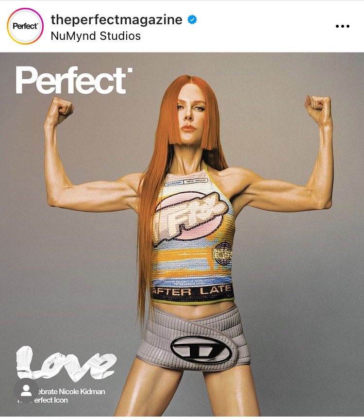 55歲妮可基嫚登上國外時尚雜誌「The Perfect Magazine」封面，展露驚人的健身成果。圖／摘自IG @theprefectmagazine
