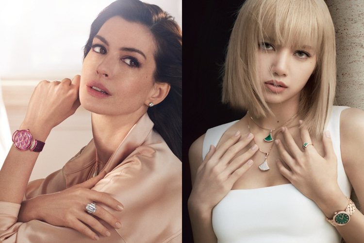寶格麗代言人、安海瑟薇與韓國女團BLACKPINK成員LISA配戴2022 Divas' Dream系列最新珠寶。圖／寶格麗提供