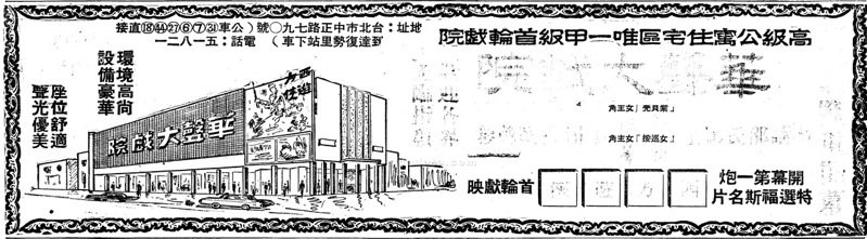 ▲ 高級公寓住宅區唯一甲級首輪戲院 1966/12/30，聯合報第一版