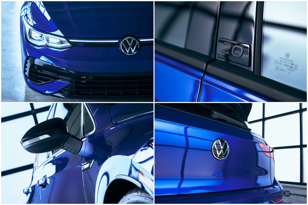 B柱上還有亮黑色「20」的標誌，彰顯Volkswagen Golf R 20周年...