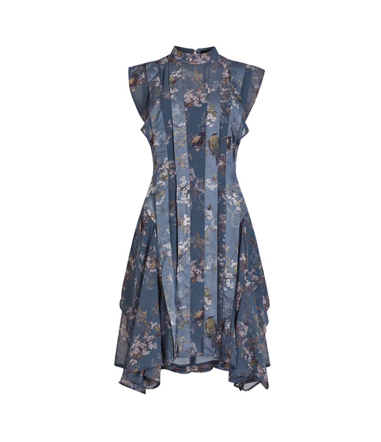 AllSaints Fleur藍色條紋碎花洋裝11,200元。圖／AllSaints提供
