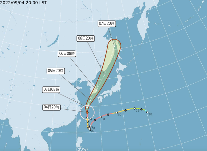 中央氣象局今晚8時30分解除強烈颱風軒嵐諾颱風警報。圖／氣象局提供