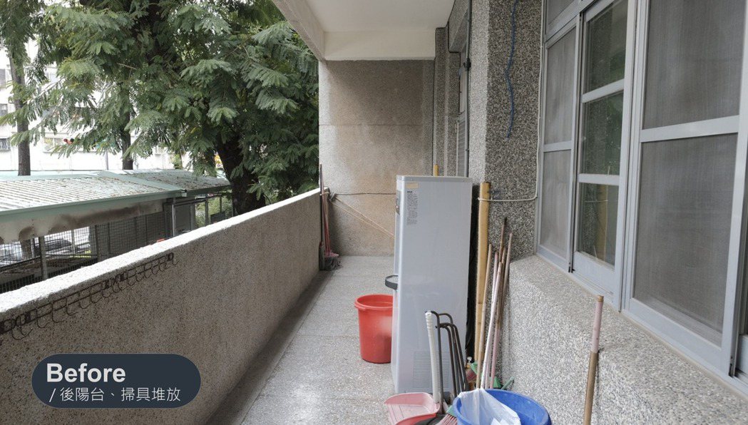 主題教室後陽台原本沒有收納空間的狀態 圖／台灣設計研究院提供