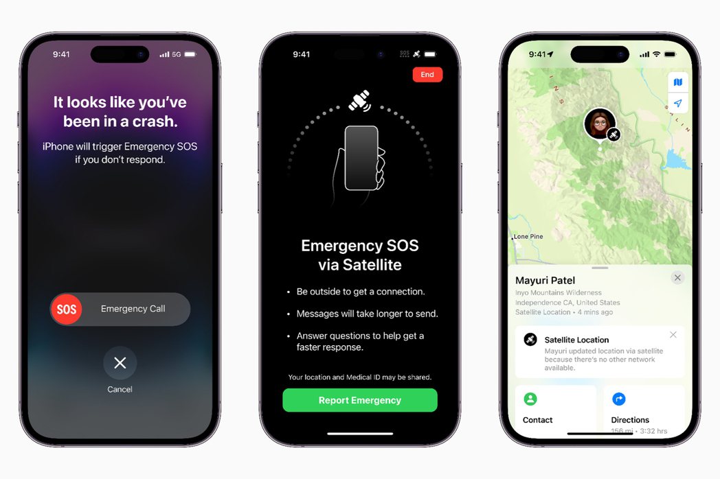 全新「車禍偵測」並啟動衛星緊急電話撥打系統，一定會救你一命 圖／Apple提供