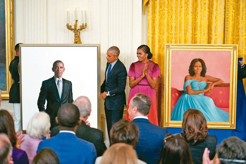美前总统欧巴马夫妇出席白宫肖像揭幕仪式。（法新社）(photo:UDN)