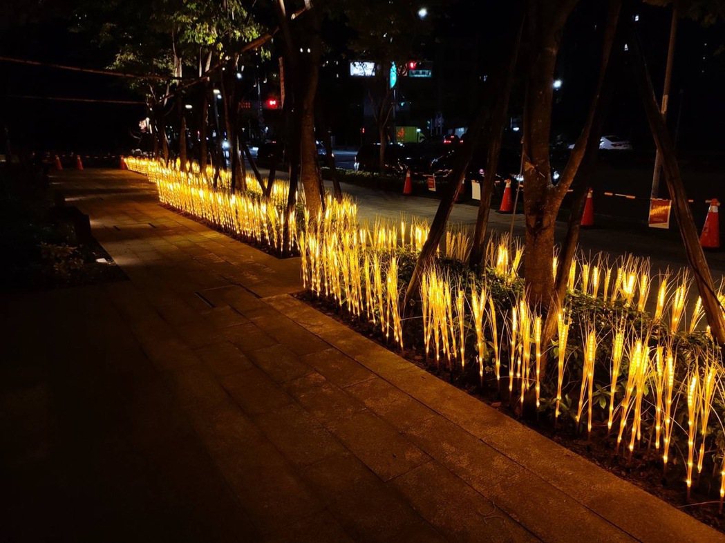 宏匯廣場1F結合LED科技稻場，邀民眾夜幕散步在「金夜禾田」。宏匯廣場/提供