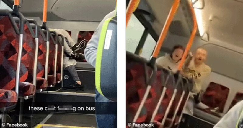 一男一女在一輛通勤巴士的後座上做愛做的事，當時乘客們驚恐地看著。 圖／翻攝自Facebook
