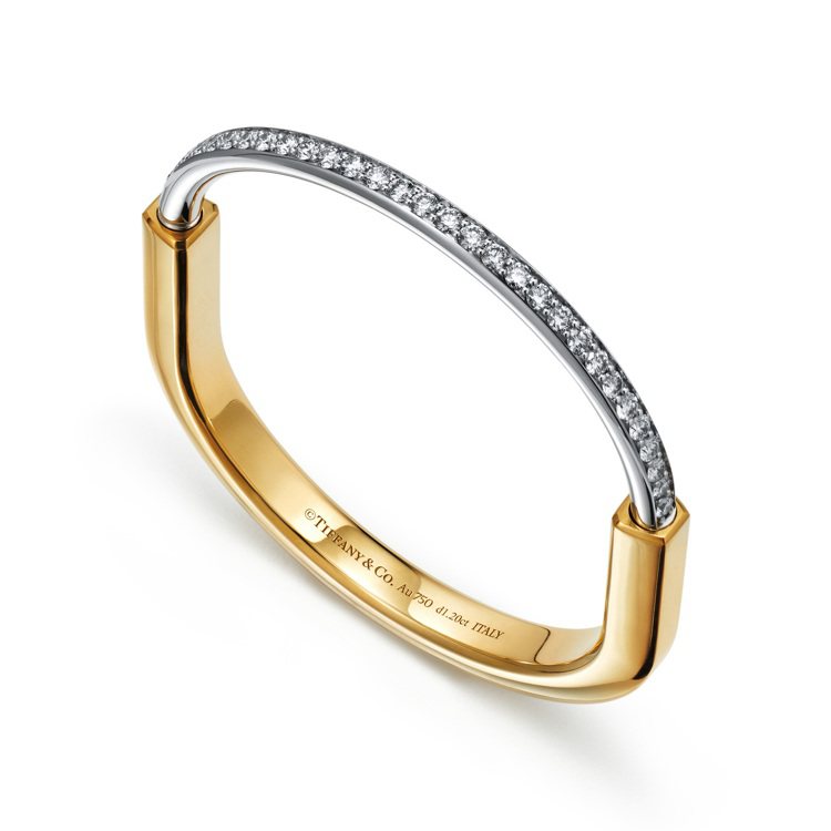 Tiffany Lock 18K白金與黃金鑲鑽手鐲，38萬4,000元。圖／Ti...