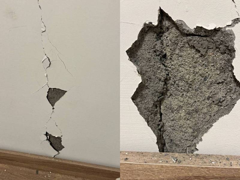 網友拍下牆壁因地震龜裂。圖擷自Dcard