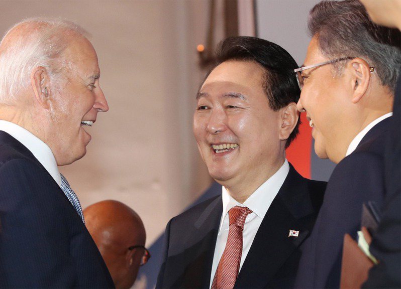 南韓總統尹錫悅與美國總統拜登會面。 歐新社