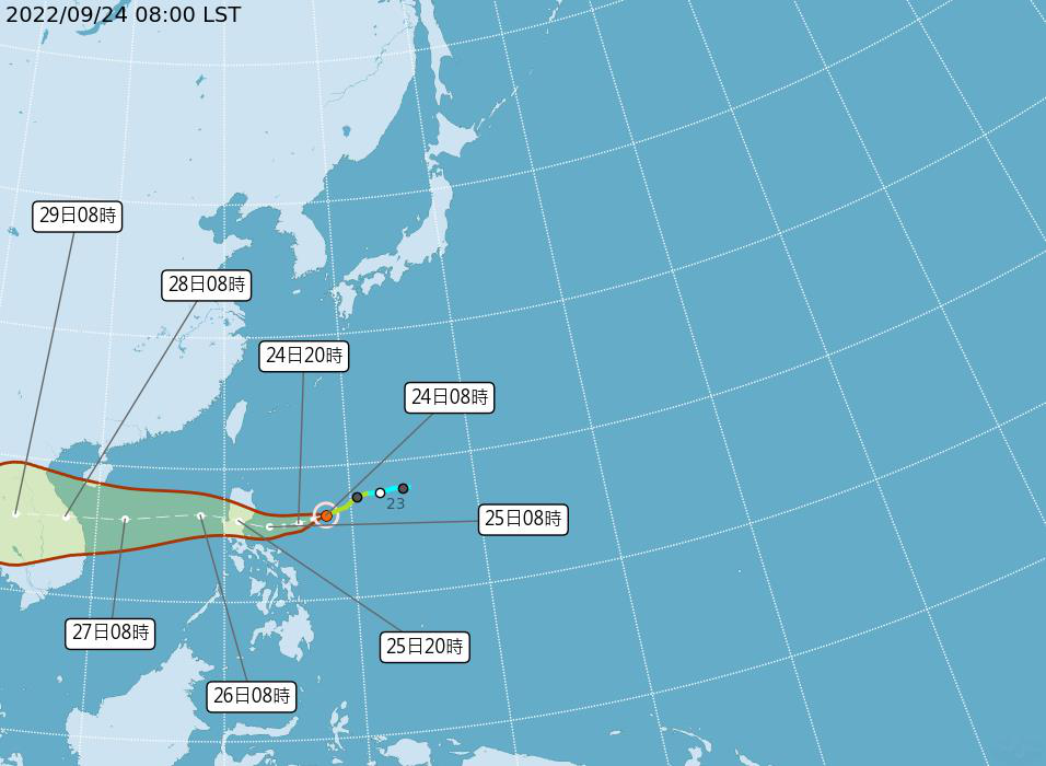 輕度颱風諾盧上午8時的中心位置在鵝鑾鼻東南方1000公里海面上，以每小時20公里...
