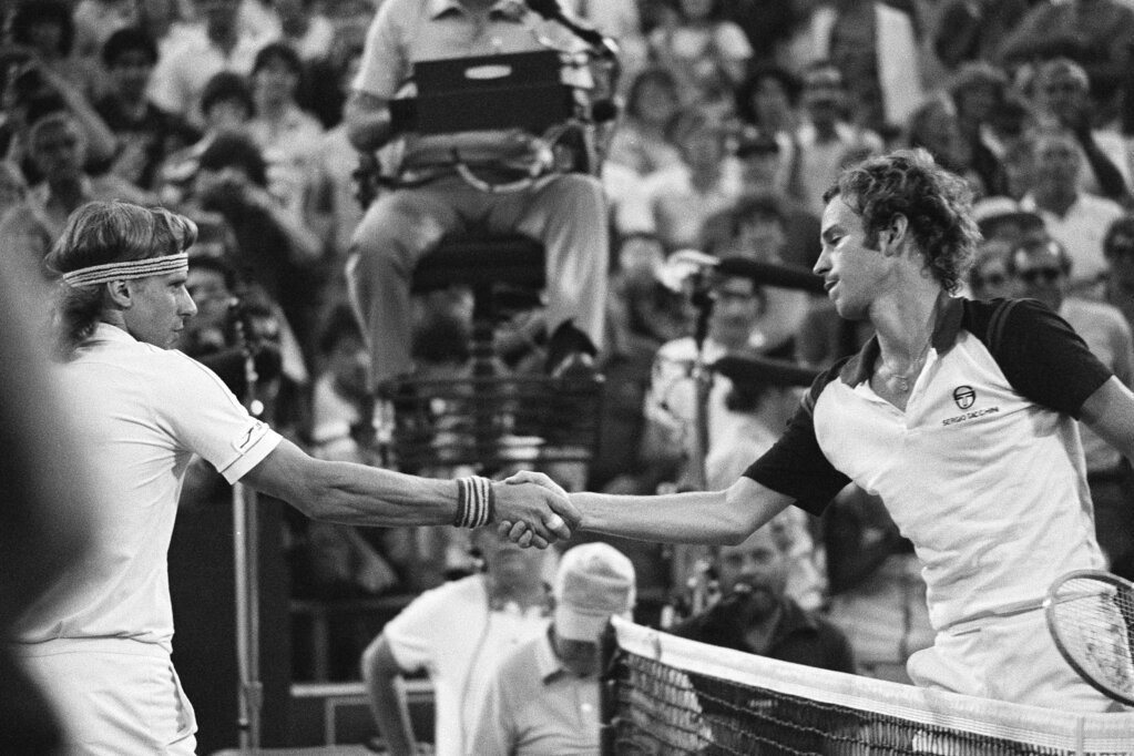 圖為1981年馬克安諾（圖右）擊敗博格（圖左），連續三年奪得美國公開賽冠軍。 圖／美聯社