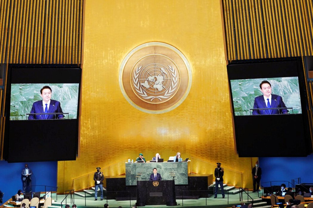9月20日，圖為尹總統在聯合國大會發表演說。 圖／美聯社 