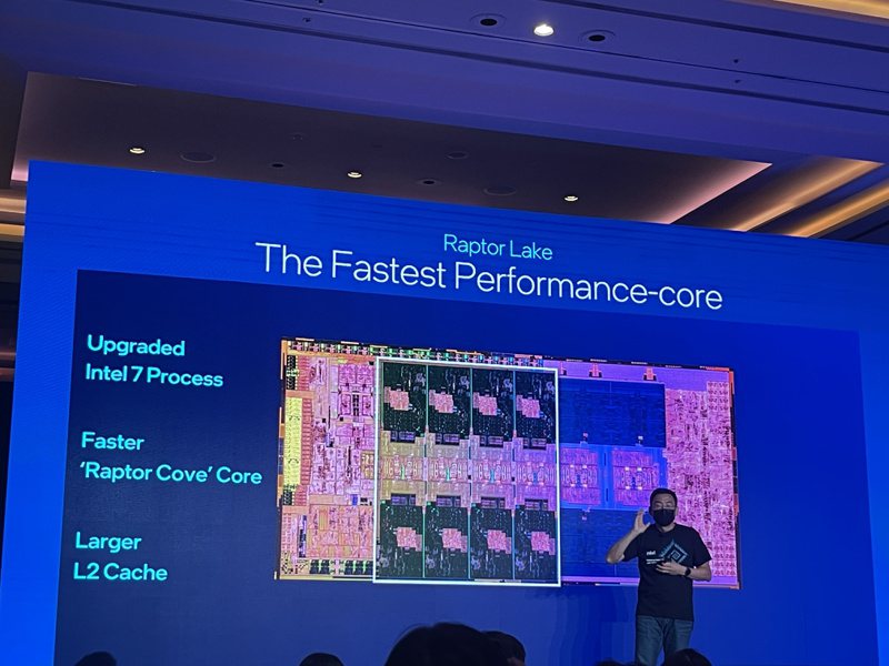 英特爾「Intel Taiwan Open House 2022」活動講解第13代桌機處理器的效能核心（P-core）。記者鐘惠玲/攝影