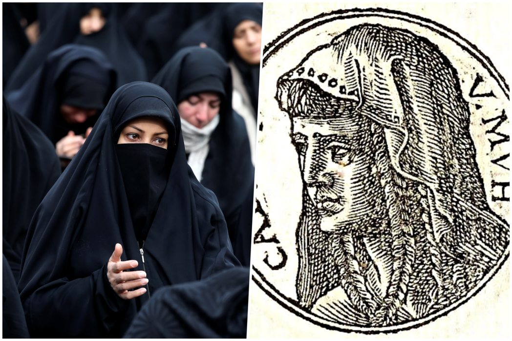 圖／美聯社、維基共享  右為穆罕默德的第一位妻子哈蒂嘉的肖像，取自1553年，法...