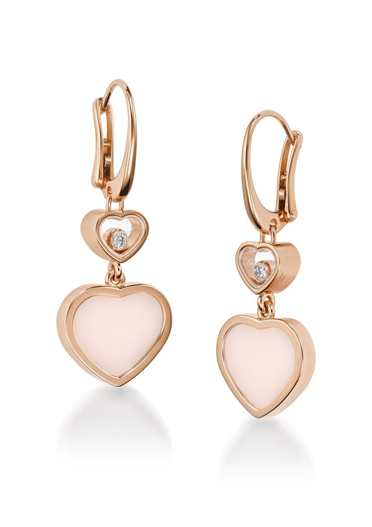 Happy Hearts系列耳環，符合倫理道德標準的18K玫瑰金鑲嵌粉紅色蛋白石...