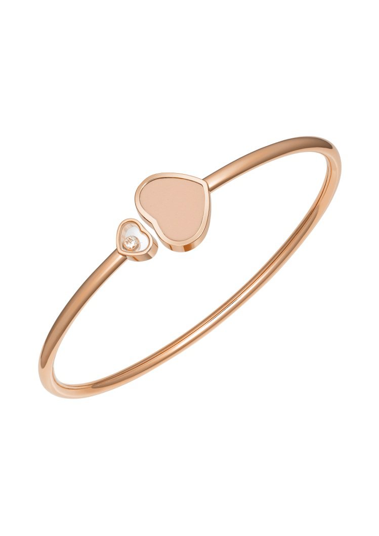 Happy Hearts 系列手環，符合倫理道德標準的18K玫瑰金鑲嵌粉紅色蛋白...