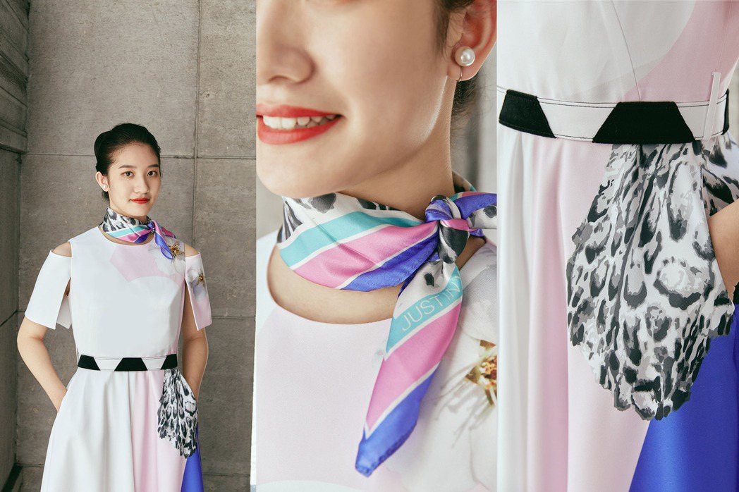 此次的國慶大典禮賓員服裝特別清爽的白色作為基底，並透過「台灣色」的主題布料印花集...