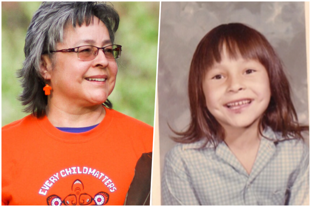 左為成年後、發起「橘衣日」的韋伯斯塔，右為幼時被送到原住民寄宿學校的她。 圖／英...