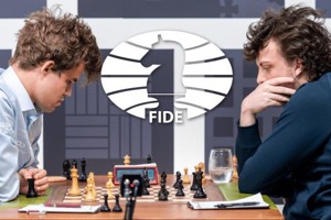 挪威棋王卡爾森（左）在比賽輸給19歲的尼曼（右）後意外退賽。 圖／取自Chess.com