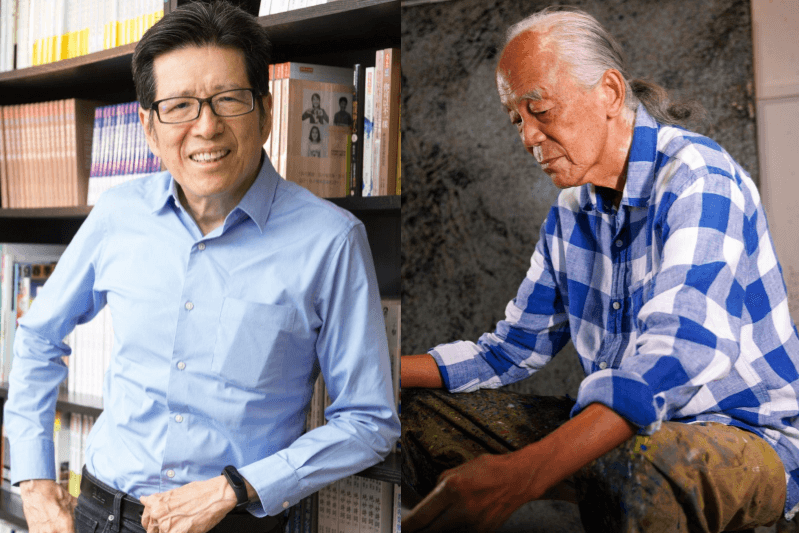 今年75歲的嚴長壽（左）與畫家江賢二（右）相識20多年，嚴長壽起初是被江賢二的作品感動，卻沒想到之後會成為他園區推手。圖／聯合報系資料照片