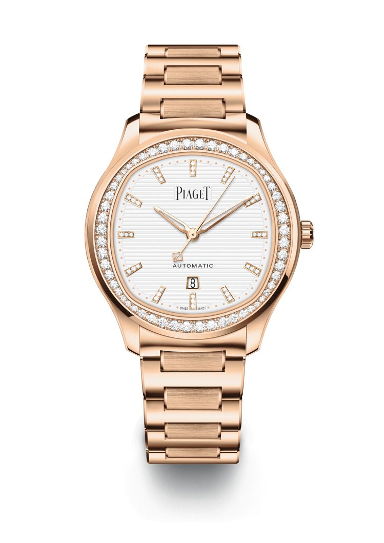 Polo系列月白色日期顯示18K玫瑰金鑽石腕表，155萬元。圖 / PIAGET...