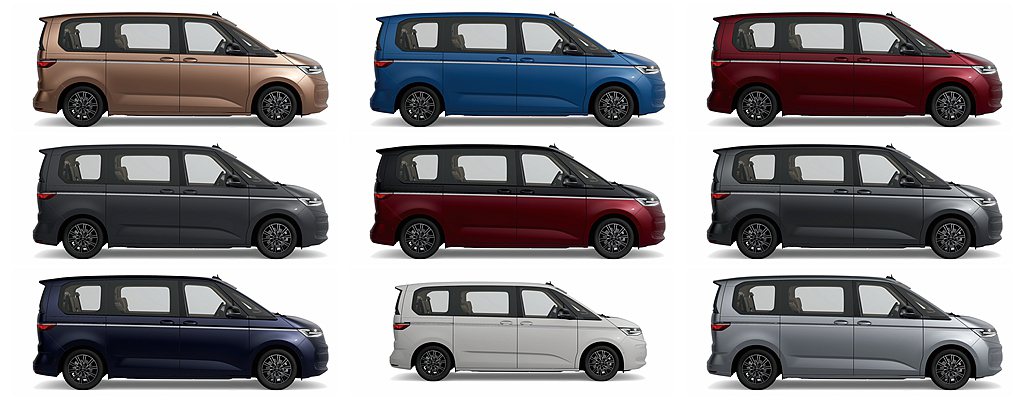 全新福斯商旅Multivan全車系提供11款車色選擇。 圖／福斯商旅提供