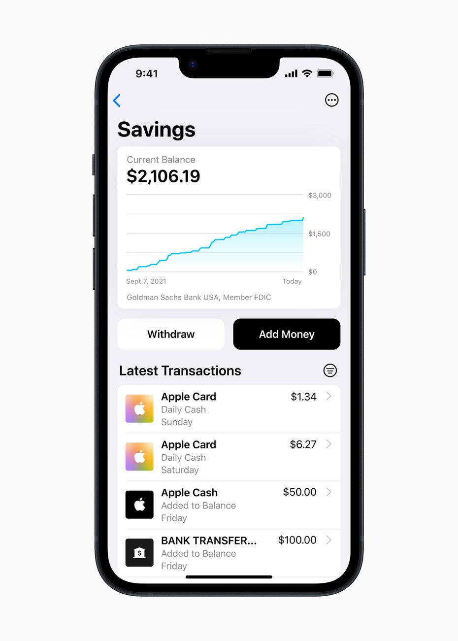 蘋果公司13日宣布，將在未來幾個月對Apple Card用戶推出零手續費、高存款利率的存款帳戶「Savings」。圖片擷自蘋果官網