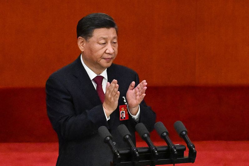 中國共產黨第20次全國代表大會16日於北京開幕，中共最高領導人習近平為大會發表開幕演說。（法新社）