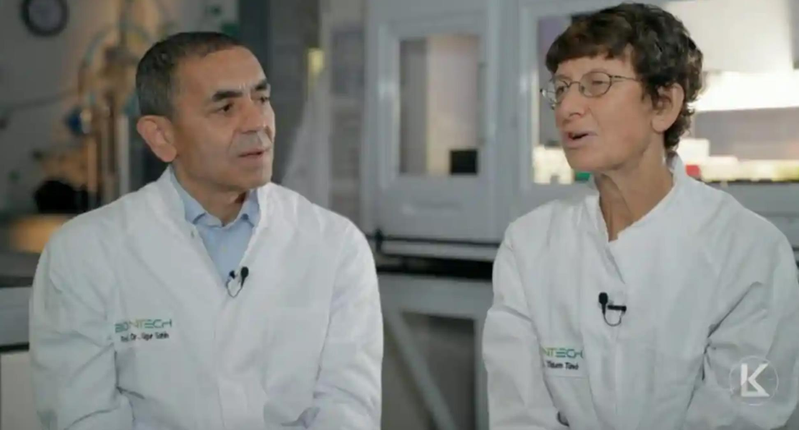 与辉瑞合作生产革命性新冠疫苗的德国公司BioNTech的共同创办人、同时也是夫妻的吴沙和图雷齐表示已经取得突破，让他们对未来几年开发癌症疫苗的前景感到乐观。画面截自BBC(photo:UDN)