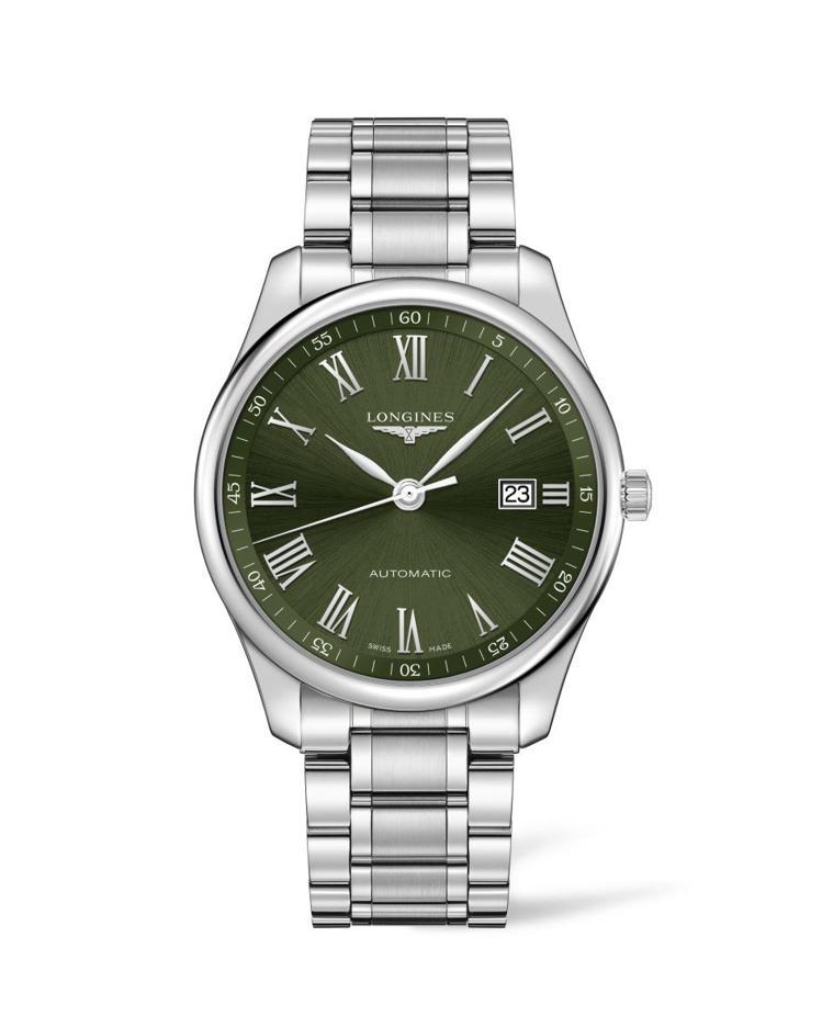 Master巨擘系列42毫米橄欖綠色面盤銀色羅馬時標精鋼表帶男士腕表，72,60...