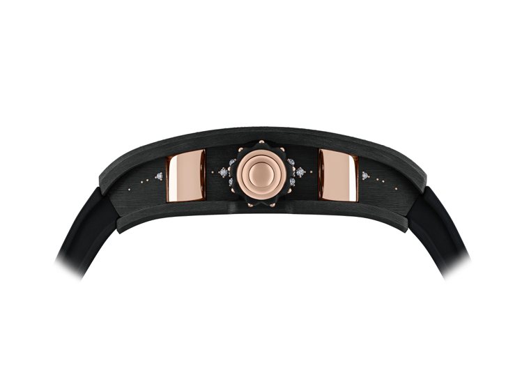RM 07-01 Misty Night腕表，使用了搶眼、閃耀的5N紅金表柱。圖 / RICHARD MILLE提供