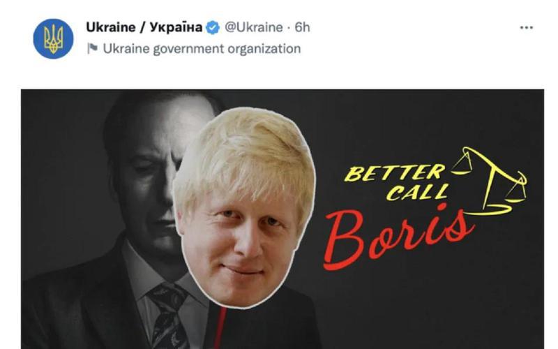 烏克蘭政府的官方推特帳號20日晚間貼出梗圖，明顯表達他們支持英國前首相強生回鍋，但隨即受到強烈反彈，不久之後就自行匆忙刪掉了推文。照片翻攝：Telegraph.co.uk