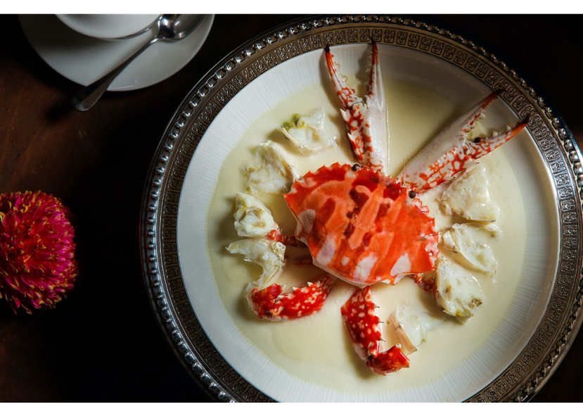 時序入秋，品蟹季節報到。圖為晶華酒店的「花雕蛋白蒸花蟹」。 圖／晶華酒店提供
