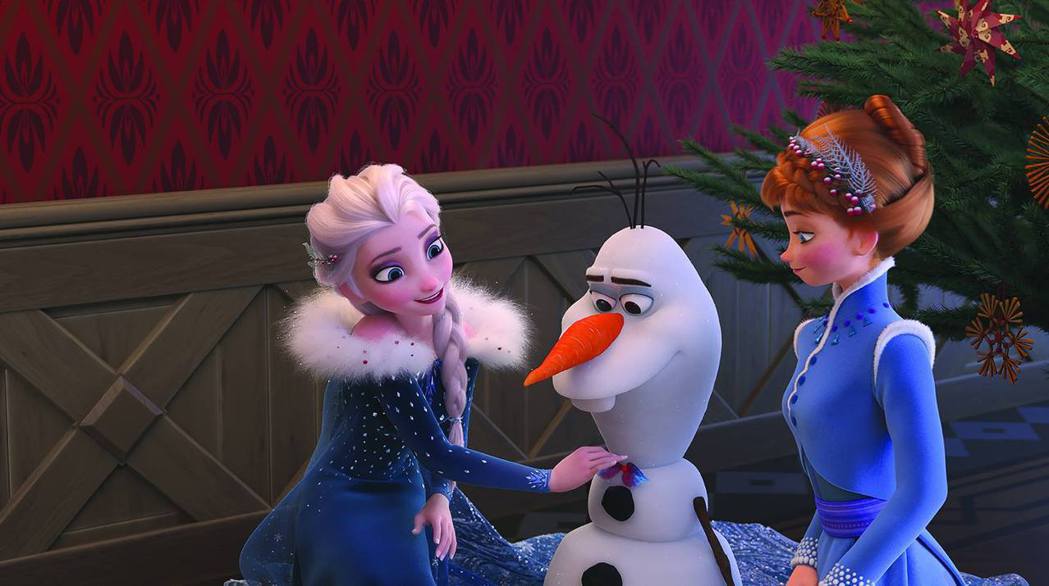 〈妳想要一起堆雪人嗎？〉展現艾莎和安娜關係的核心。 圖／《冰雪奇緣》短片：《雪寶...