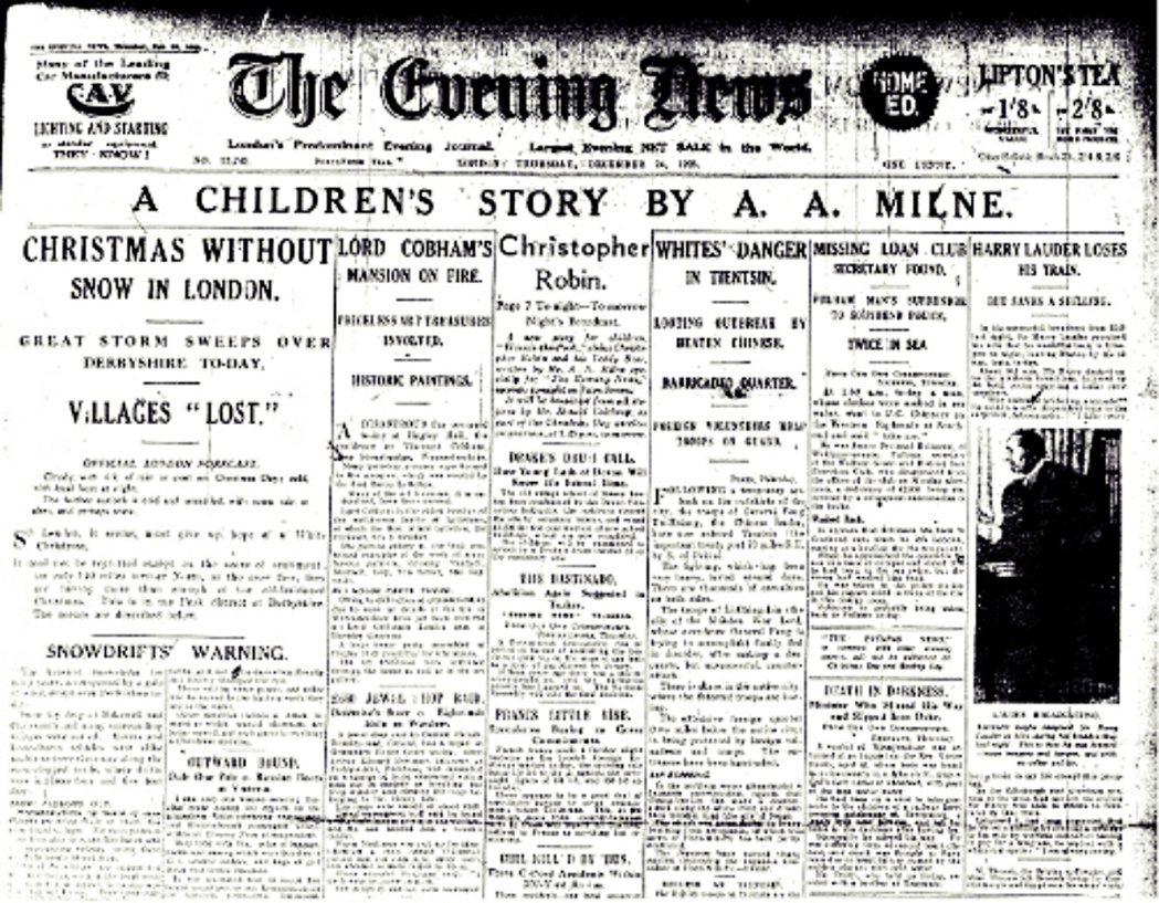  1925年12月24日，《小熊維尼》第一次在晚報上亮相。 圖／維基共享