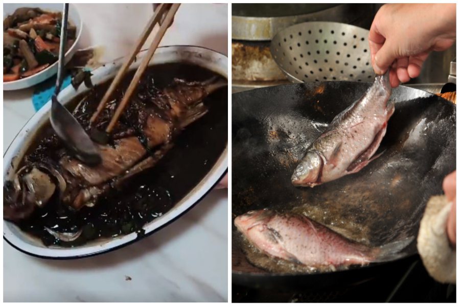 女子從市場買了一條鯽魚回家紅燒，上桌後用筷子怎麼戳都戳不爛。左圖取自微博、右圖本報資料照。
