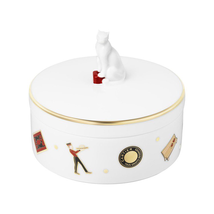 Diabolo de Cartier利摩日白陶瓷置物盒，盒外點綴圖案，以及置物盒...
