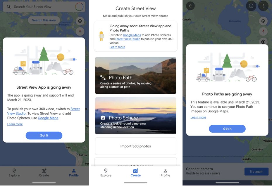 「Google街景服務（Google Street View）」App傳將於2023年3月31日關閉。（翻攝自9to5google）