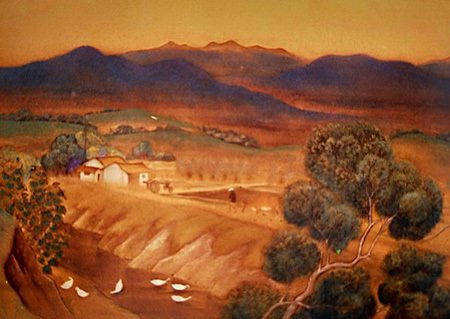 林東令，《夕照》，1930。圖片來源：林柏亭著《嘉義地區繪畫之研究》，原畫家自藏相片。