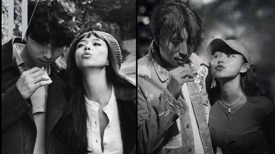 梁赫群與林襄合拍模仿孔劉的黑白照。 圖／擷自臉書