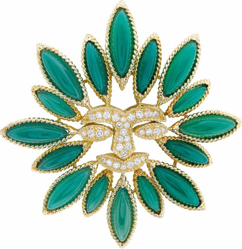 館藏系列Sun pendant胸針，製作於1974年，黃K金鑲嵌瑪瑙及鑽石。圖／梵克雅寶提供