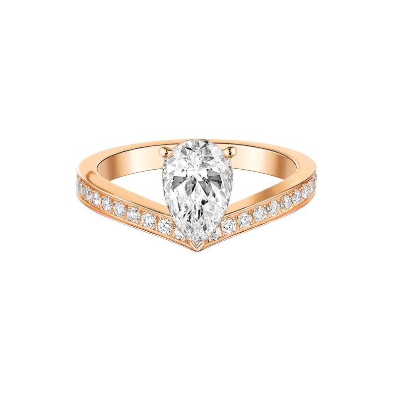 CHAUMET Joséphine Aigrette 18K玫瑰金鑲嵌單鑽戒指。圖／Chaumet提供