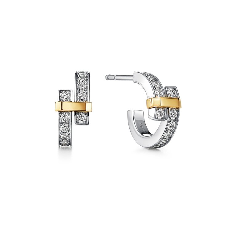 Tiffany Edge鉑金與18K金環形鑲鑽耳環，37萬3,000元。圖／Tiffany提供