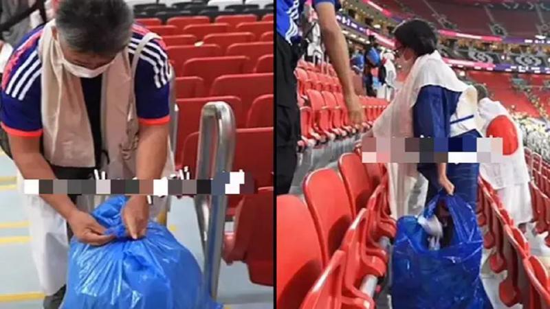2022年FIFA世界盃的卡達對厄瓜多開幕戰後，有日本足球迷留了下來、清理周遭的垃圾，被波斯灣國家巴林的網紅法魯克拍成影片上傳IG，贏得了足球迷與網友的稱讚。照片翻攝：LADBible